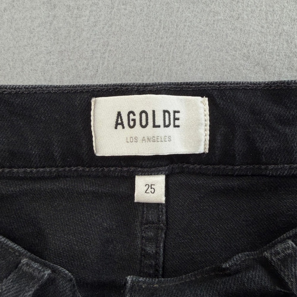 AGOLDE Riley Long Jeans Womens 25 Black High Rise Straight Raw Hem Minimal Chic - Picture 3 of 10
